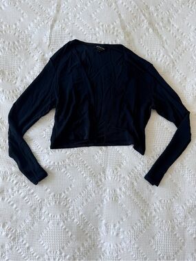 Short Navy Blue Women's Open-Front Cardigan Shrug